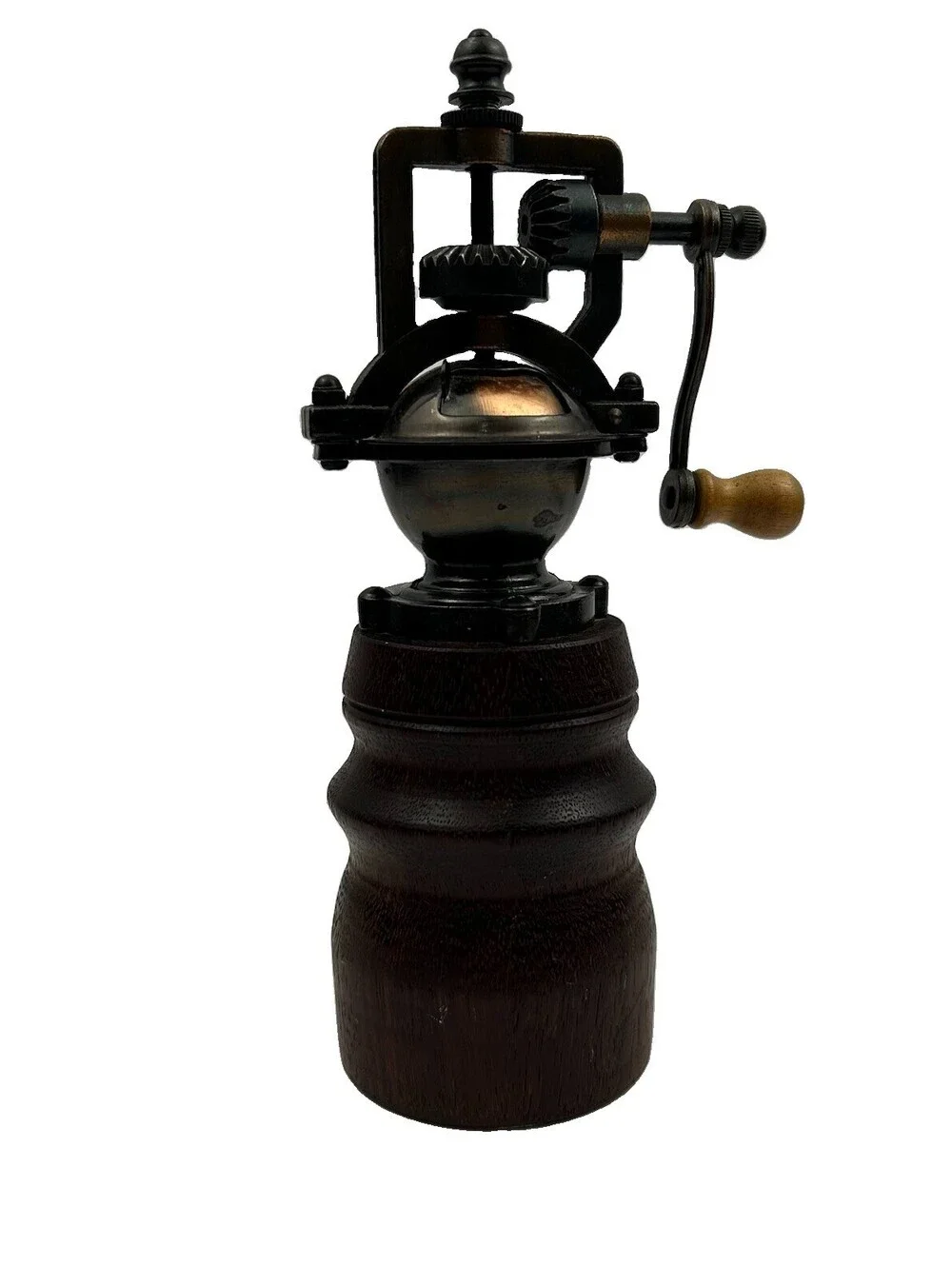 Antique Style Hand Crank Pepper Mill Grinder Vintage Copper Wood Mechanism  A205